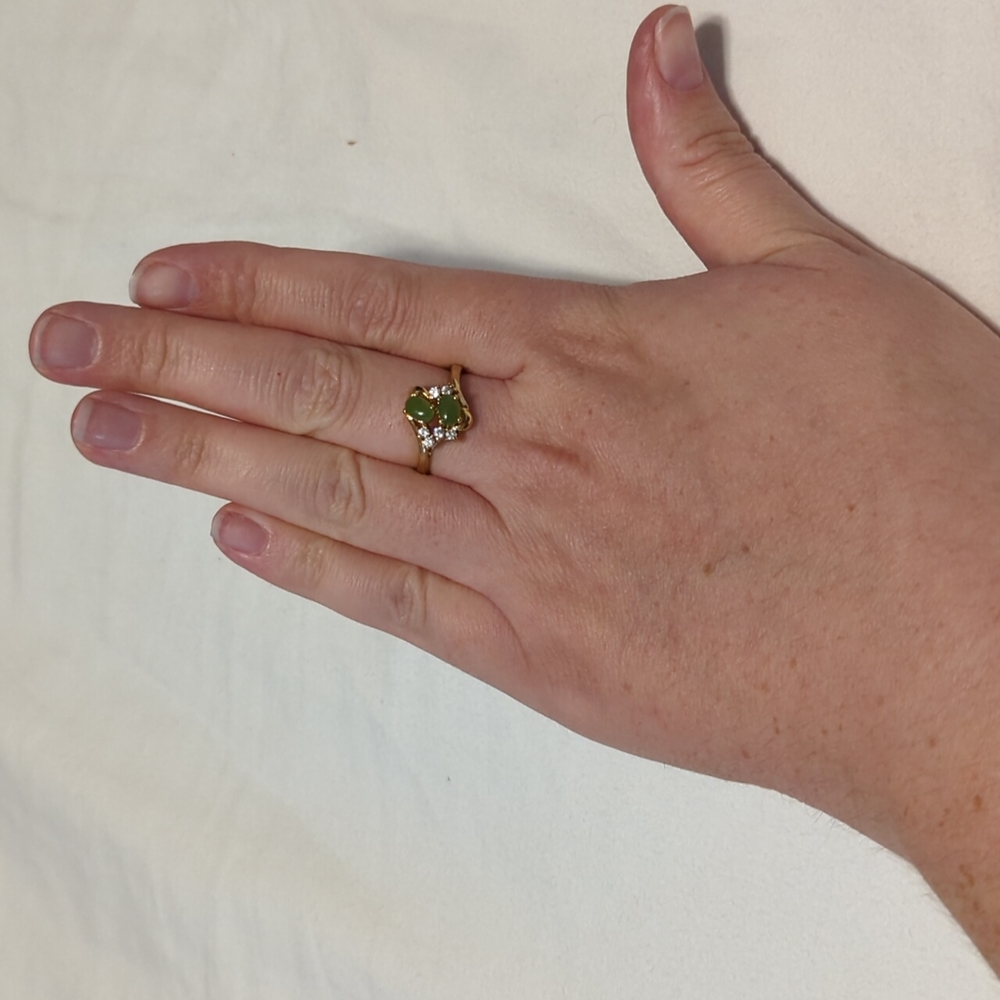 Matte Green Nephrite And CZ Gold Tone Ring - Sz 10.75 - Picture 4 of 10